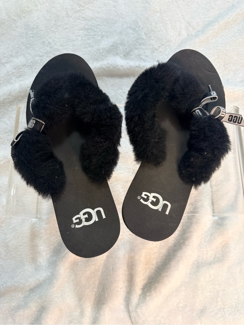 UGG Black Fur-Trim Flip Flop Sandals